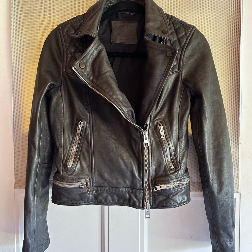 AllSaints Convoy Leather Biker Jacket size US 4 like new.